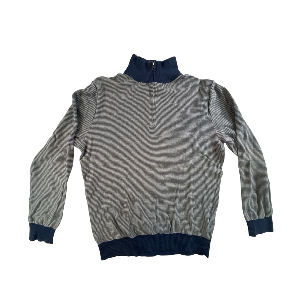 Banana Republic Mens Quarter Zip Sweater Navy Blue Grey Striped Mock Neck Size M